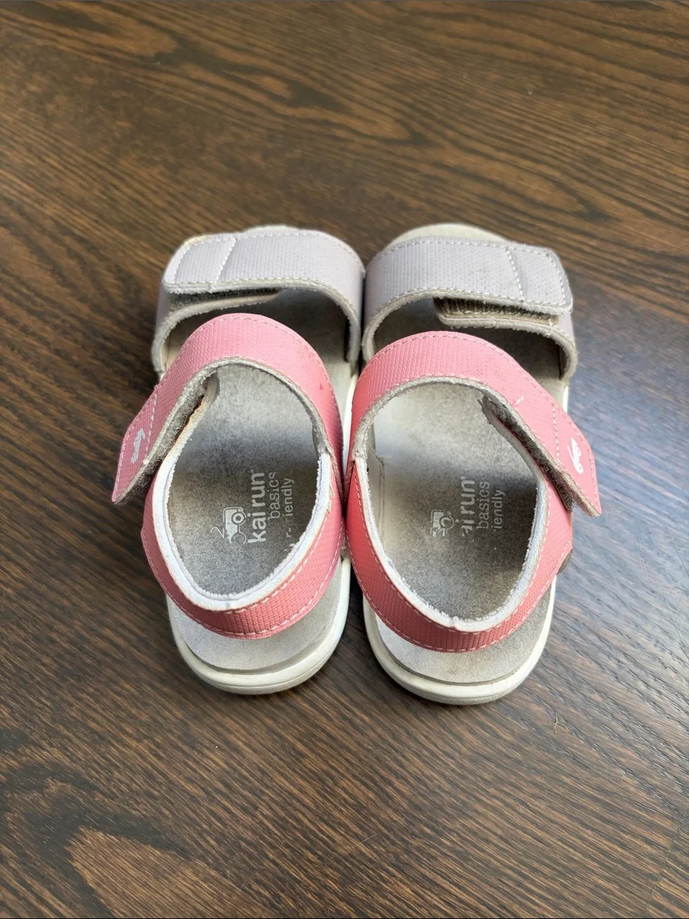 See Kai Run Pink and Light Gray Velcro Strap Sandals. Toddler 9
